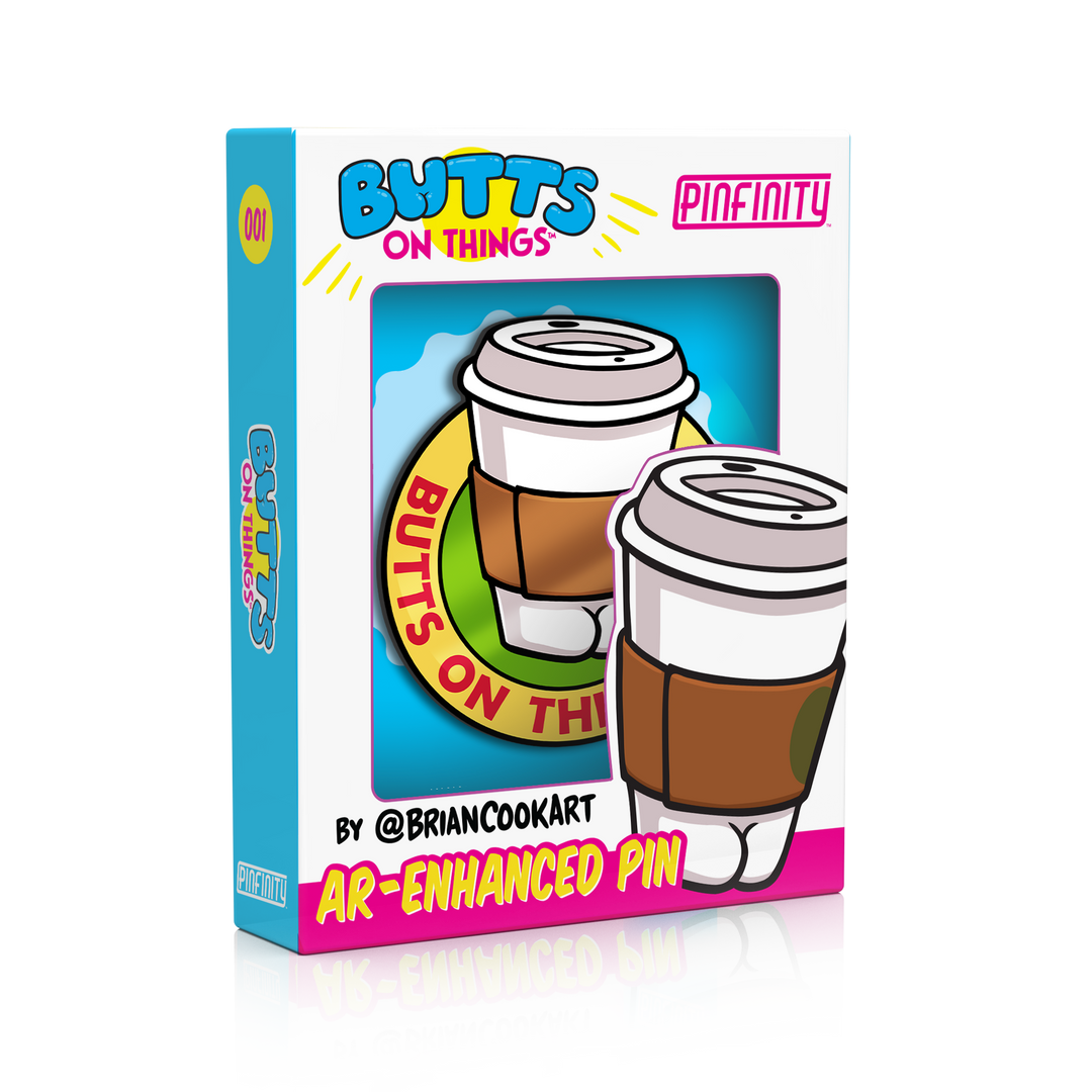 Coffee Cup Butt AR Pin packaging